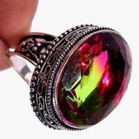 Bag 013c bague chevaliere t60 tourmaline 22gr 18x25mm rose vert achat vente bijou argent 925