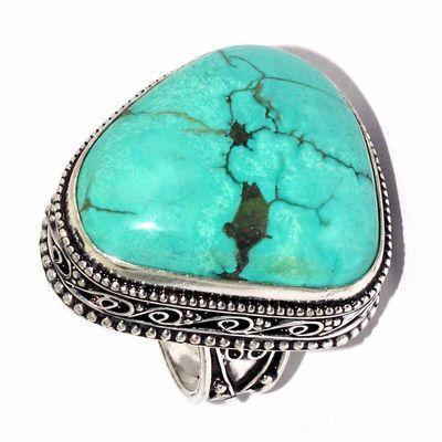 Bag 038a bague chevaliere t59 15gr 22x26mm turquoise ethnique tibet achat vente bijou argent 925