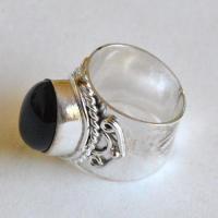 Bag 078 bague chevalere onyx noir t61 12x16mm argent 925 gothique 1 