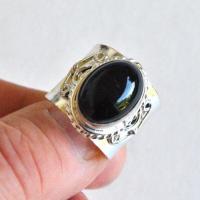 Bag 078 bague chevalere onyx noir t61 12x16mm argent 925 gothique 4 