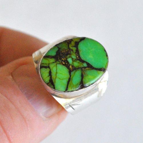 Bag 080 bague chevaliere t58 turquoise verte 14x18mm vente bijou argent 925 4
