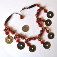 Bas 001 collier asiatique 42cm 82gr 7xpieces bronze chine ancienne 25mm perles ethnique 3 