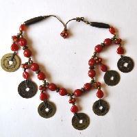 Bas 001 collier asiatique 42cm 82gr 7xpieces bronze chine ancienne 25mm perles ethnique 6 