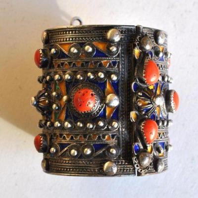 Bby 002 bracelet beni yenni berbere kabyle argent emaille corail 1