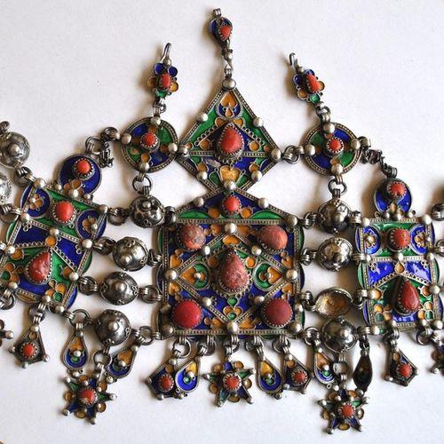 Bby 004 parure de tete diademe beni yenni 450gr 57cm berbere kabyle argent emaille corail 1
