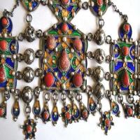 Bby 004 parure de tete diademe beni yenni 450gr 57cm berbere kabyle argent emaille corail 10 