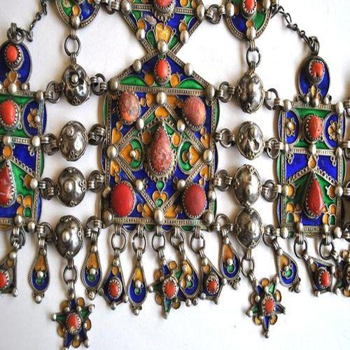 Bby 004 parure de tete diademe beni yenni 450gr 57cm berbere kabyle argent emaille corail 10