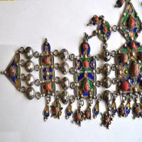 Bby 004 parure de tete diademe beni yenni 450gr 57cm berbere kabyle argent emaille corail 12