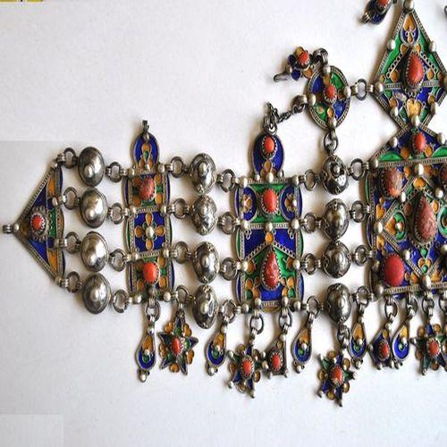Bby 004 parure de tete diademe beni yenni 450gr 57cm berbere kabyle argent emaille corail 12