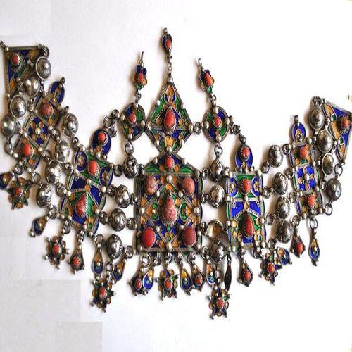 Bby 004 parure de tete diademe beni yenni 450gr 57cm berbere kabyle argent emaille corail 13