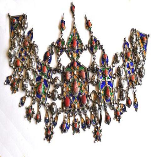 Bby 004 parure de tete diademe beni yenni 450gr 57cm berbere kabyle argent emaille corail 2