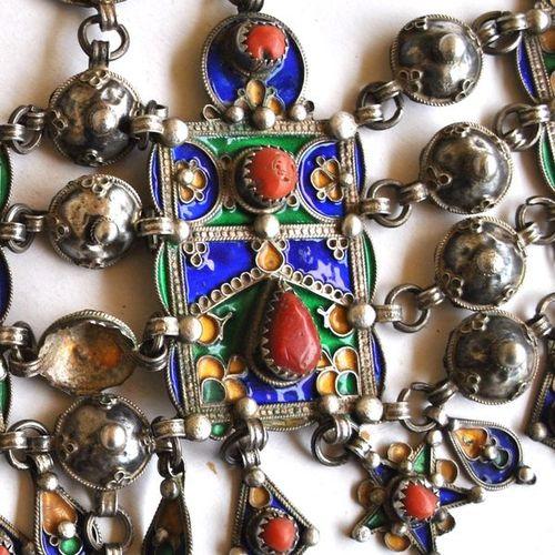 Bby 004 parure de tete diademe beni yenni 450gr 57cm berbere kabyle argent emaille corail 6