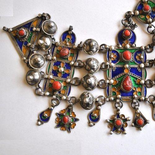 Bby 004 parure de tete diademe beni yenni 450gr 57cm berbere kabyle argent emaille corail 7