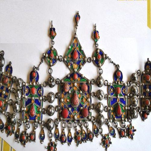 Bby 004 parure de tete diademe beni yenni 450gr 57cm berbere kabyle argent emaille corail 9