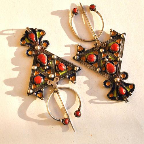 Bby 005 paire fibules beni yenni 190gr 16cm berbere kabyle argent emaille corail 13