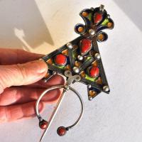 Bby 005 paire fibules beni yenni 190gr 16cm berbere kabyle argent emaille corail 9