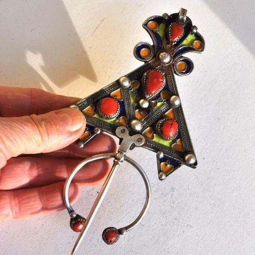 Bby 005 paire fibules beni yenni 190gr 16cm berbere kabyle argent emaille corail 9
