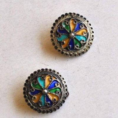 Bby 007 paire boucles oreilles clip beni yenni berbere kabyle argent emaille bijou ethnique 2