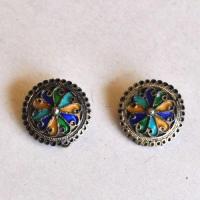 Bby 007 paire boucles oreilles clip beni yenni berbere kabyle argent emaille bijou ethnique 5 