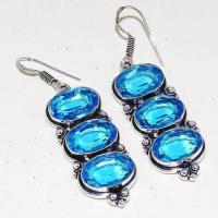 Bcl 004a boucles oreilles topaze bleue suisse bijoux argent 925 vente achat