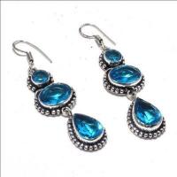 Bcl 005a boucles oreilles 15gr topaze bleu 15x10mm ethnique bijou argent 925 vente achat