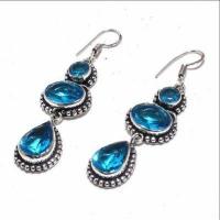 Bcl 005b boucles oreilles 15gr topaze bleu 15x10mm ethnique bijou argent 925 vente achat