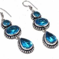 Bcl 005c boucles oreilles 15gr topaze bleu 15x10mm ethnique bijou argent 925 vente achat