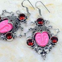 Bcl 009a boucles pendant oreilles bouddha grenat achat vente bijou esoterique argent 925