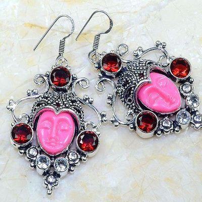 Bcl 009a boucles pendant oreilles bouddha grenat achat vente bijou esoterique argent 925