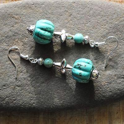 Bcl 016a boucles pendants oreilles turquoise bleue argent 925