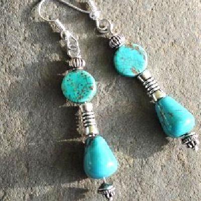 Bcl 017a boucles pendants oreilles turquoise bleue argent 925