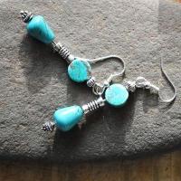 Bcl 017b boucles pendants oreilles turquoise bleue argent 925