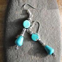 Bcl 017c boucles pendants oreilles turquoise bleue argent 925