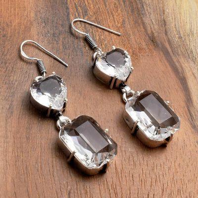 Bcl 018a boucles oreilles pendants 12gr 14x18mm topaze blanche bijou argent 925 vente achat