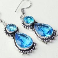 Bcl 019a boucles oreilles pendants 12gr paire topaze bleu iolite bijou argent 925 vente achat