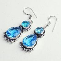 Bcl 019b boucles oreilles pendants 12gr paire topaze bleu iolite bijou argent 925 vente achat