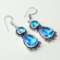 Bcl 019c boucles oreilles pendants 12gr paire topaze bleu iolite bijou argent 925 vente achat