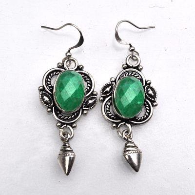 Bcl 027b boucles oreilles emeraude 10x15 11gr bijou argent 925