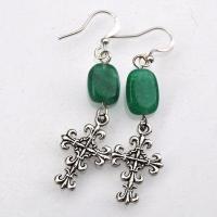 Bcl 030a boucles oreilles gothique croix emeraude 10x15 5gr bijou argent 925