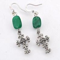 Bcl 030b boucles oreilles gothique croix emeraude 10x15 5gr bijou argent 925