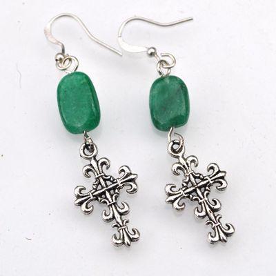 Bcl 030a boucles oreilles gothique croix emeraude 10x15 5gr bijou argent 925