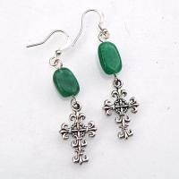 Bcl 030c boucles oreilles gothique croix emeraude 10x15 5gr bijou argent 925