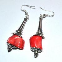 Bcl 037b boucles oreilles corail ethniques berbere kabyle 50mm 16gr argent 925