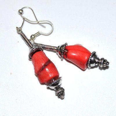 Bcl 040c boucles oreilles corail ethniques berbere kabyle 50mm 12gr argent 925