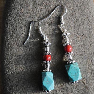 Bcl 058a boucles oreilles turquoise argent ethnique 50mm 8gr 8x10mm