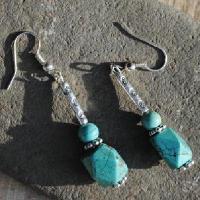 Bcl 059a boucles oreilles turquoise argent ethnique 50mm 8gr 8x10mm