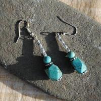 Bcl 059b boucles oreilles turquoise argent ethnique 50mm 8gr 8x10mm