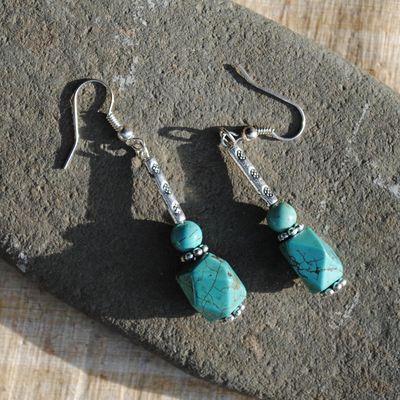 Bcl 059c boucles oreilles turquoise argent ethnique 50mm 8gr 8x10mm