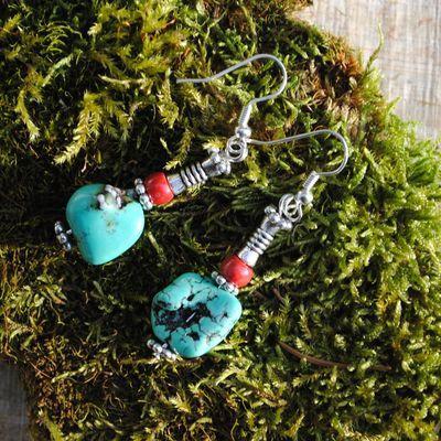 Bcl 062a boucles oreilles turquoise ethnique 50mm 15x15mm