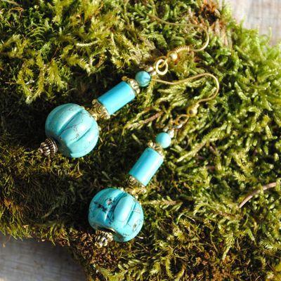 Bcl 063a boucles oreilles turquoise ethnique 60mm 15x15mm